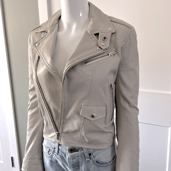 IRO Blondie Studded Leather Jacket Grey - Picture 9 of 16